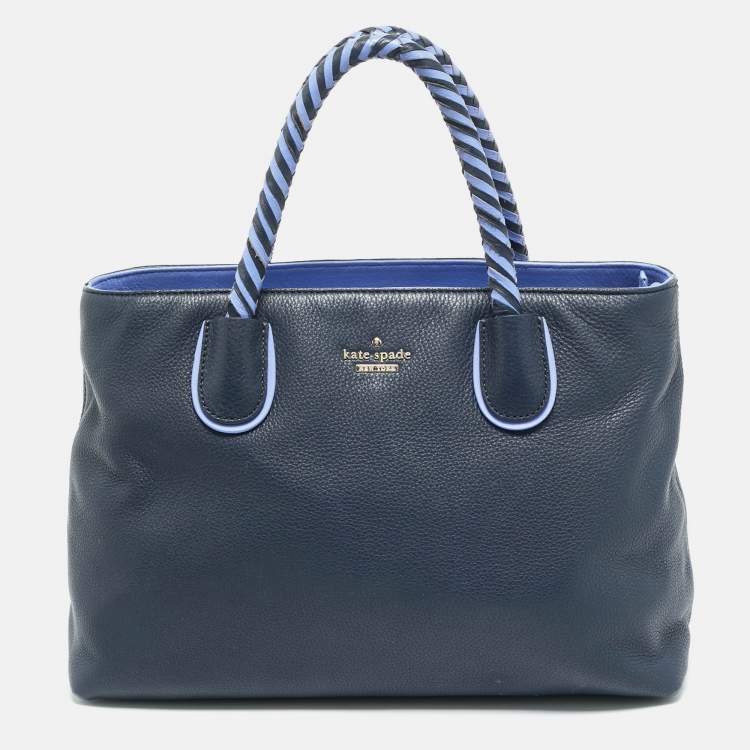 مملوكة مسبقًا Kate Spade Woods Drive Bodie Navy Blue/Lilac Leather Tote