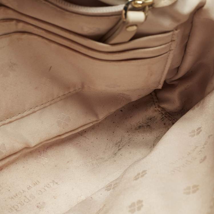 Pre Owned Kate Spade Amelia Medium Beige Leather Convertible Flap Chain Shoulder Bag