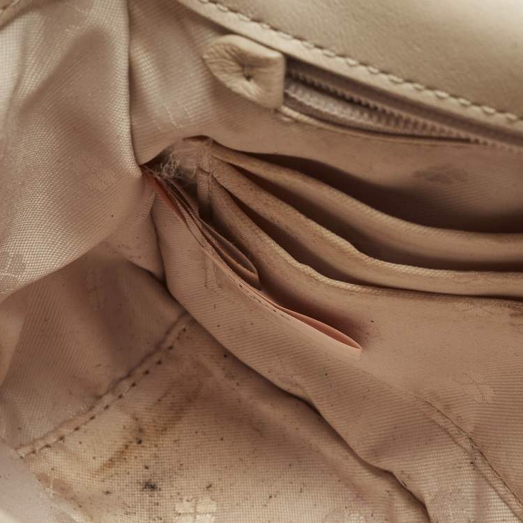 Pre Owned Kate Spade Amelia Medium Beige Leather Convertible Flap Chain Shoulder Bag