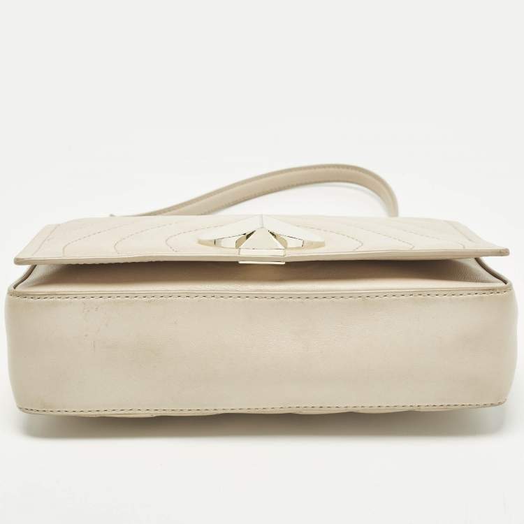 Pre Owned Kate Spade Amelia Medium Beige Leather Convertible Flap Chain Shoulder Bag