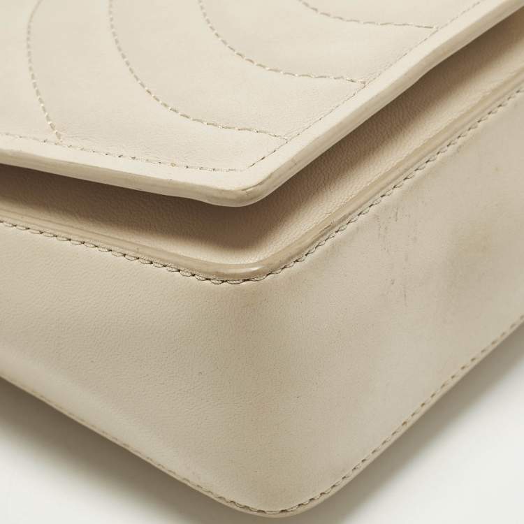 Pre Owned Kate Spade Amelia Medium Beige Leather Convertible Flap Chain Shoulder Bag