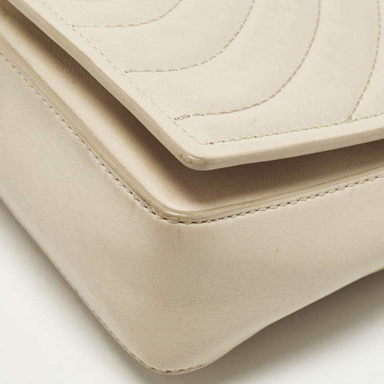 Pre Owned Kate Spade Amelia Medium Beige Leather Convertible Flap Chain Shoulder Bag