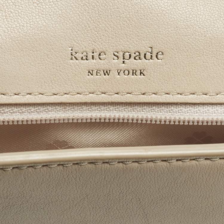 Pre Owned Kate Spade Amelia Medium Beige Leather Convertible Flap Chain Shoulder Bag