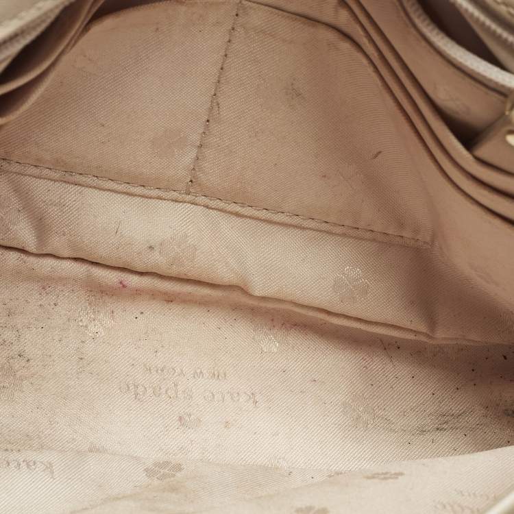 Pre Owned Kate Spade Amelia Medium Beige Leather Convertible Flap Chain Shoulder Bag