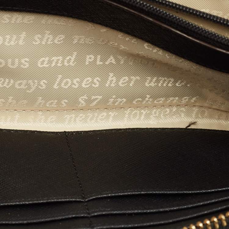 Pre Owned Kate Spade Black/Beige Damask Print Leather Zip Around Continental Wallet