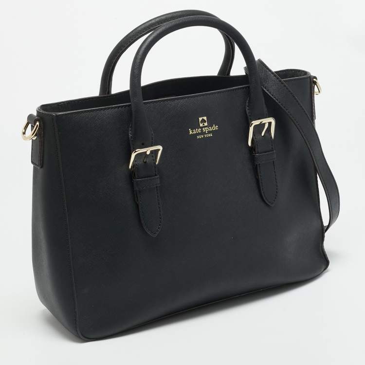 Pre Owned Kate Spade Cove Street Black Saffiano Leather Buckle Detail Tote