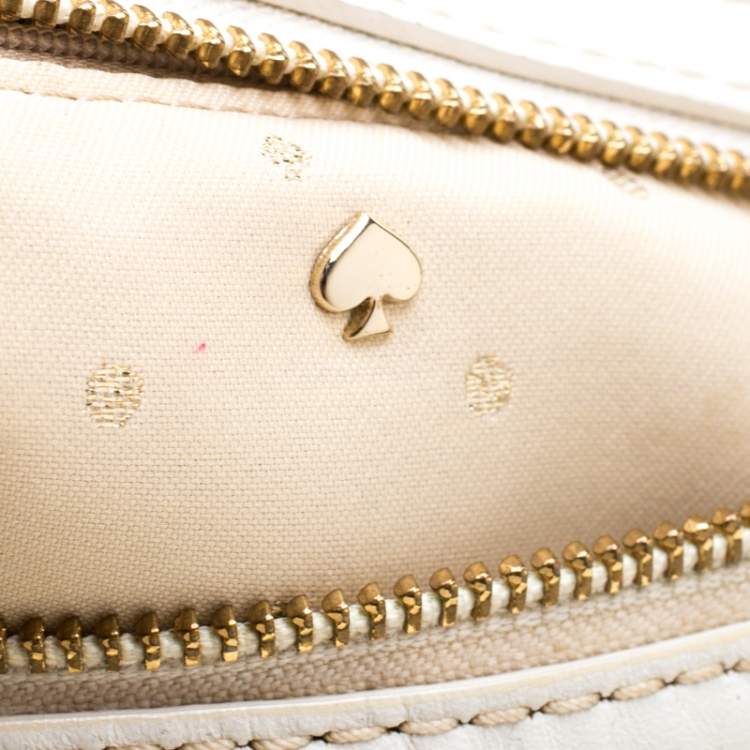 Pre Owned Kate Spade Beige/White Leather 2 Park Avenue Beau Tote