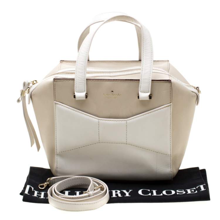 Pre Owned Kate Spade Beige/White Leather 2 Park Avenue Beau Tote