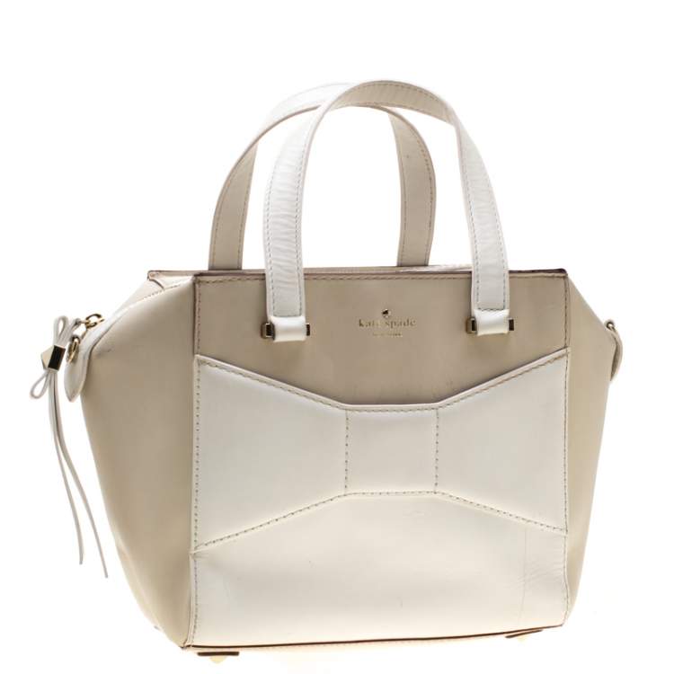 Pre Owned Kate Spade Beige/White Leather 2 Park Avenue Beau Tote