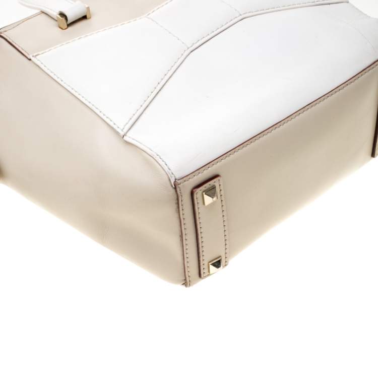 Pre Owned Kate Spade Beige/White Leather 2 Park Avenue Beau Tote