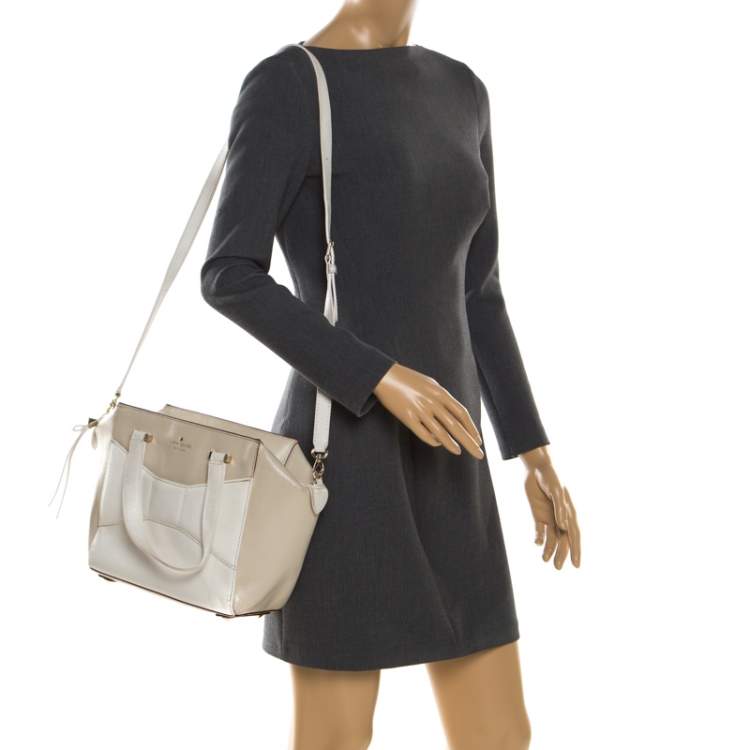 Pre Owned Kate Spade Beige/White Leather 2 Park Avenue Beau Tote