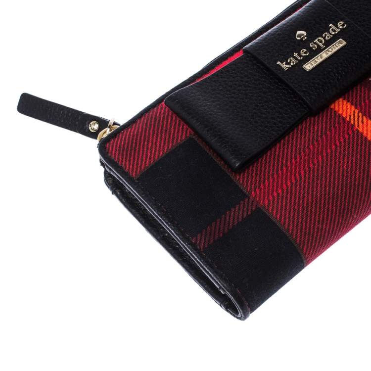 Pre Owned Kate Spade Red/Black Checkered Canvas Julia Street Plaid Nisha Wallet