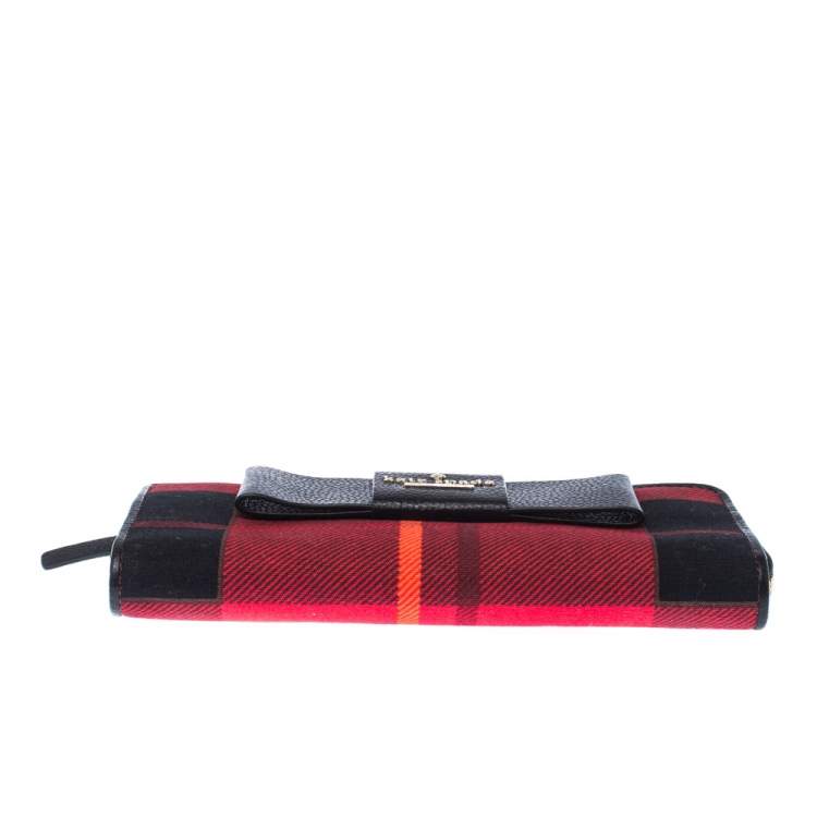 Pre Owned Kate Spade Red/Black Checkered Canvas Julia Street Plaid Nisha Wallet