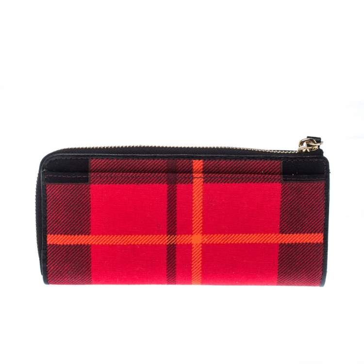 Pre Owned Kate Spade Red/Black Checkered Canvas Julia Street Plaid Nisha Wallet