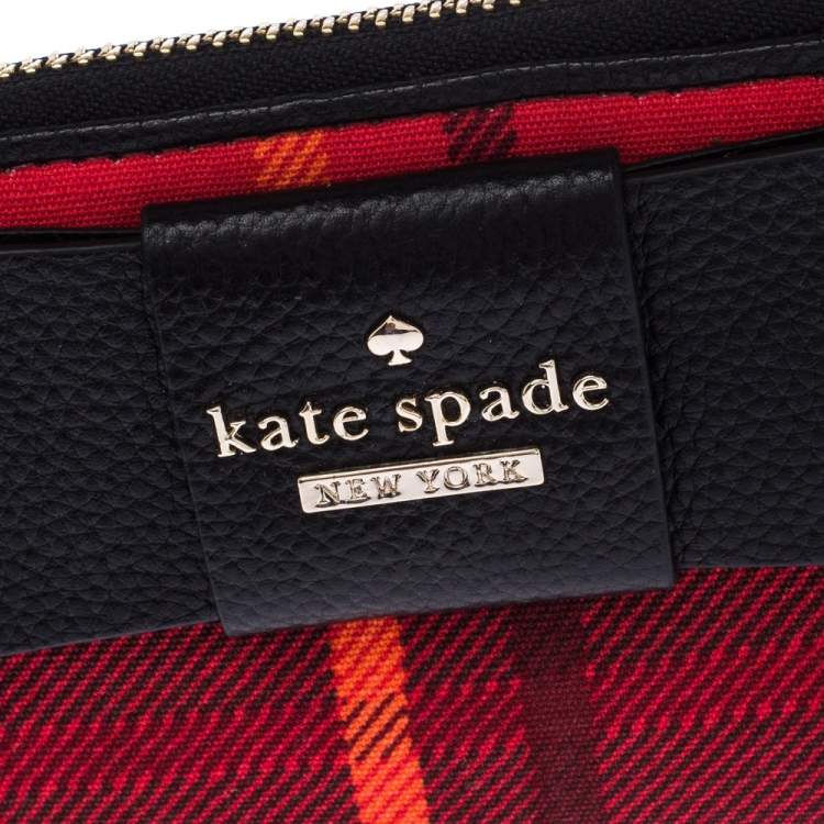 Pre Owned Kate Spade Red/Black Checkered Canvas Julia Street Plaid Nisha Wallet