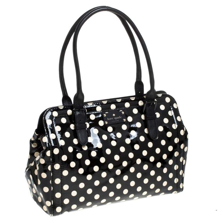 Pre Owned Kate Spade Black/White Patent Leather Polka Dot Satchel