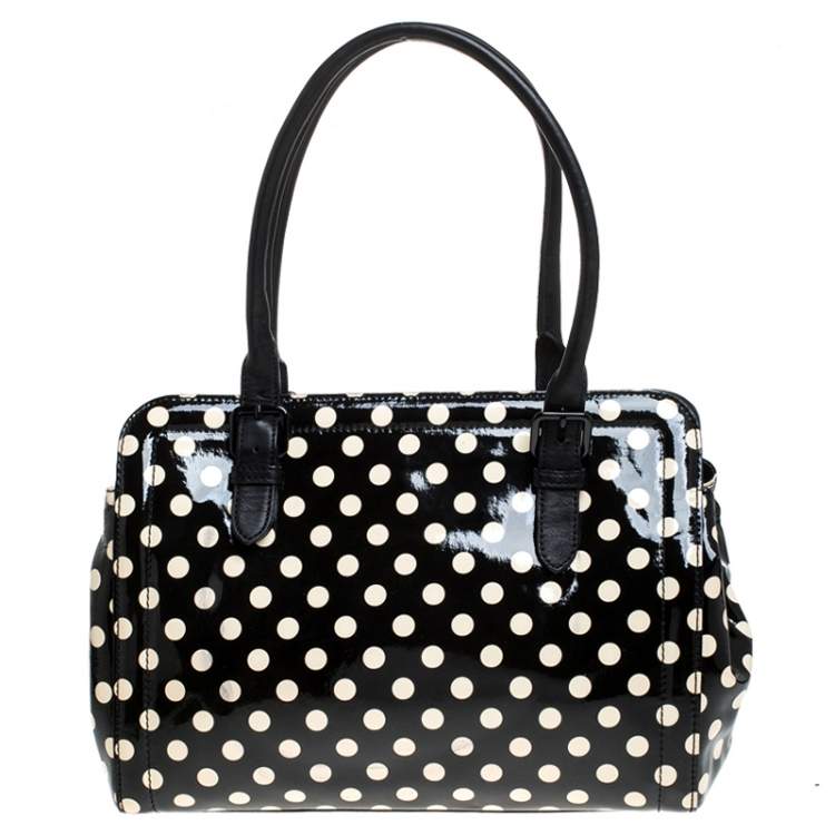 Pre Owned Kate Spade Black/White Patent Leather Polka Dot Satchel