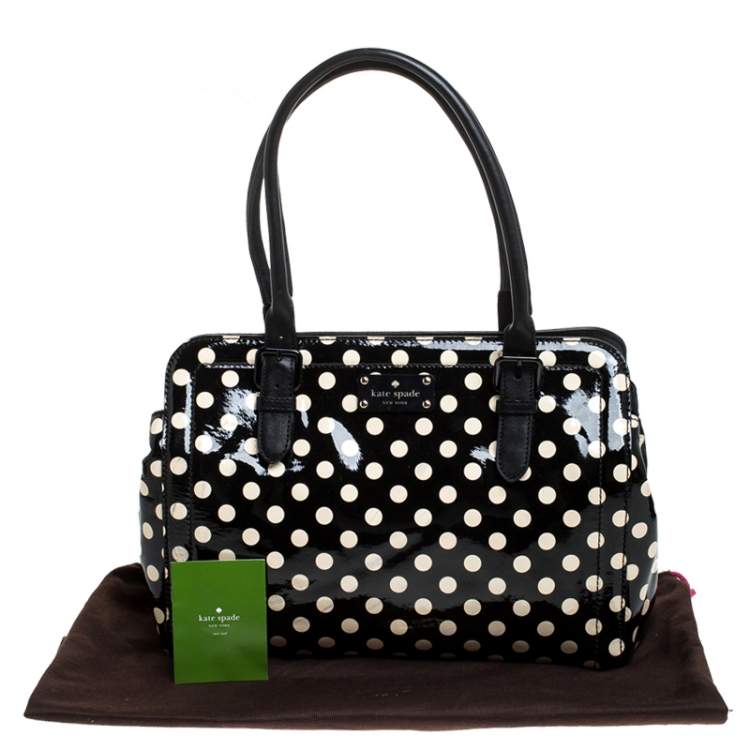 Pre Owned Kate Spade Black/White Patent Leather Polka Dot Satchel