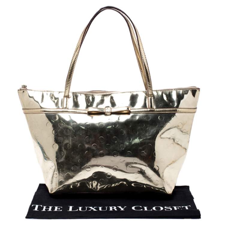 Pre Owned Kate Spade Gold Metallic Gold Patent leather Zip Tote