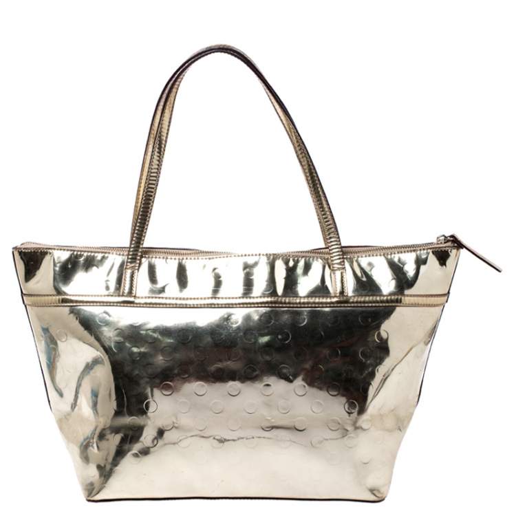 Pre Owned Kate Spade Gold Metallic Gold Patent leather Zip Tote