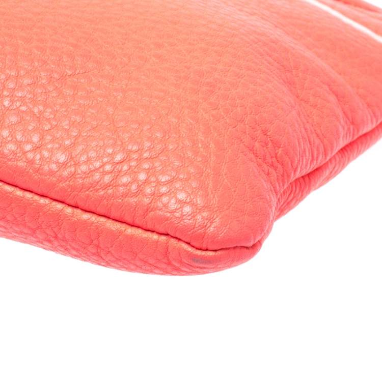 Pre Owned Kate Spade Neon Coral Orange Leather Top Zip Crossbody Bag