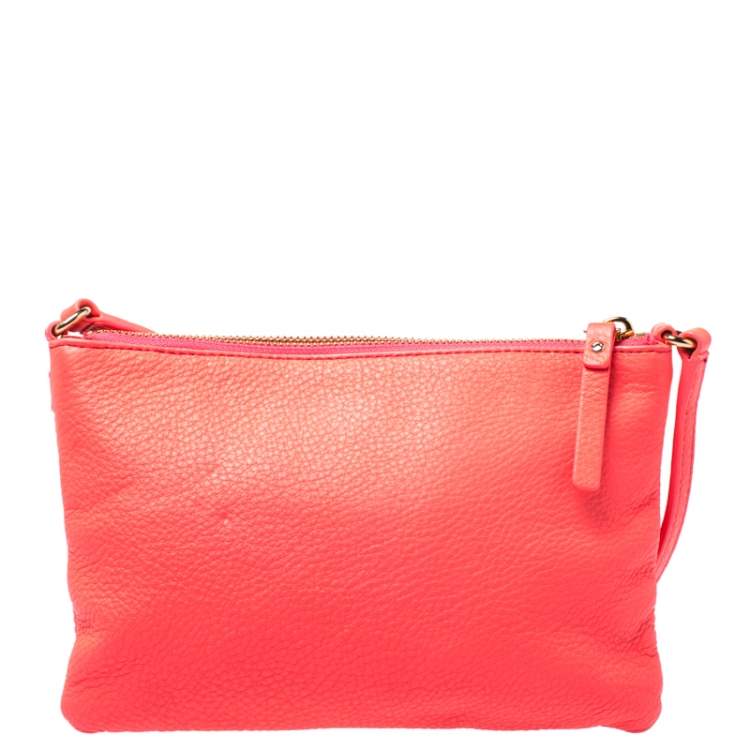 Pre Owned Kate Spade Neon Coral Orange Leather Top Zip Crossbody Bag