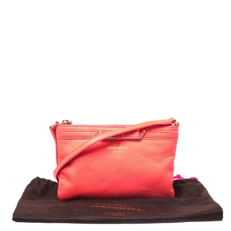 Pre Owned Kate Spade Neon Coral Orange Leather Top Zip Crossbody Bag