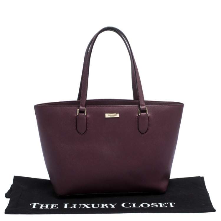 Pre Owned Kate Spade Burgundy Leather Top Zip Tote