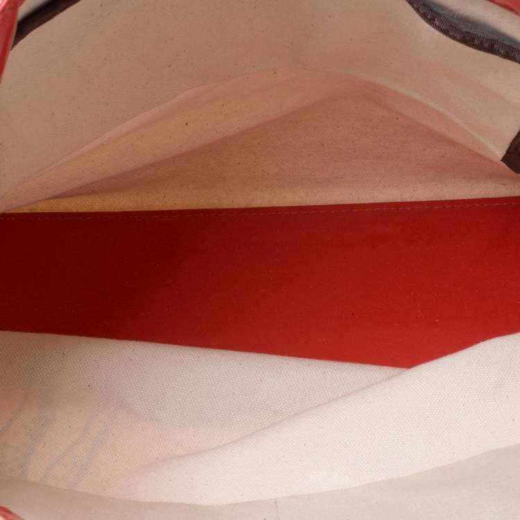 Pre Owned Kate Spade Cream/Brown Canvas and Patent Leather  Whats The Skinny Shopper Tote
