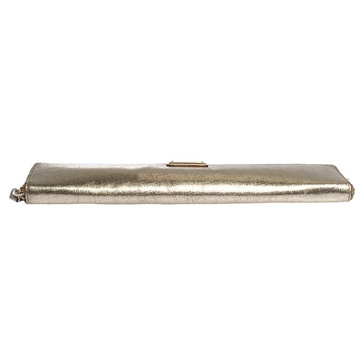 مملوكة مسبقًا Kate Spade Gold Leather Zip Around Long Clutch