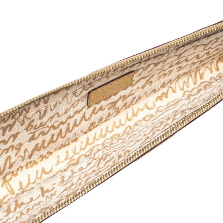 مملوكة مسبقًا Kate Spade Gold Leather Zip Around Long Clutch