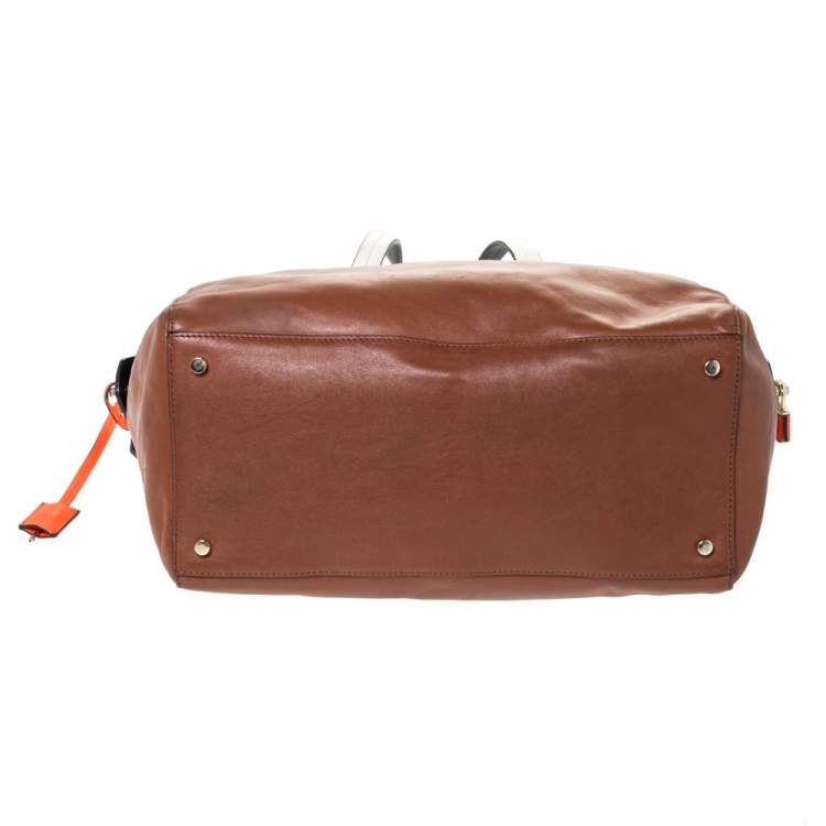 Pre Owned Kate Spade Brown/White Leather Weekender Bag