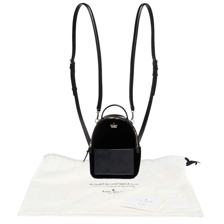 Pre Owned Kate Spade Black Velvet and Leather Mini Watson Lane Merry Backpack
