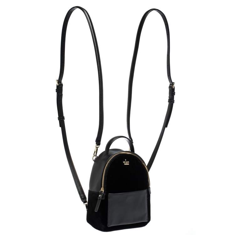 Pre Owned Kate Spade Black Velvet and Leather Mini Watson Lane Merry Backpack