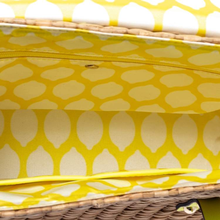 Pre Owned Kate Spade Lemon Green Straw and Leather Large New York Luisa Tote