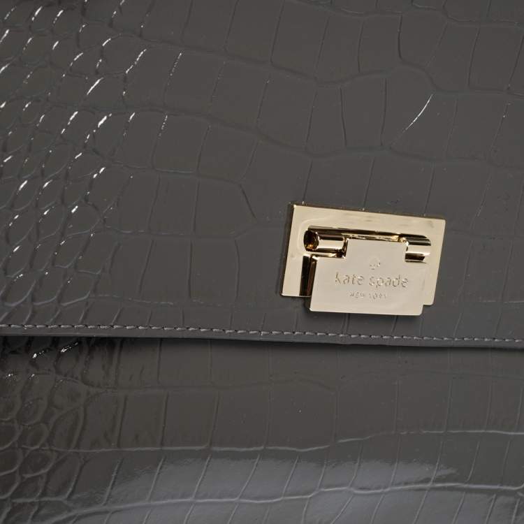 Pre Owned Kate Spade Grey Croc Embossed Patent Leather Knightsbridge Doris Top Handle Bag