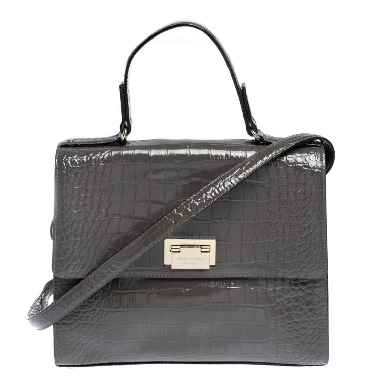 Kate Spade Grey Croc Embossed Patent Leather Knightsbridge Doris Top Handle  Bag Kate Spade | TLC