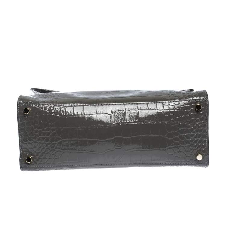 Pre Owned Kate Spade Grey Croc Embossed Patent Leather Knightsbridge Doris Top Handle Bag