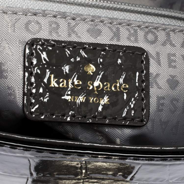 Pre Owned Kate Spade Grey Croc Embossed Patent Leather Knightsbridge Doris Top Handle Bag