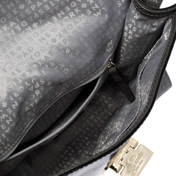 Pre Owned Kate Spade Grey Croc Embossed Patent Leather Knightsbridge Doris Top Handle Bag