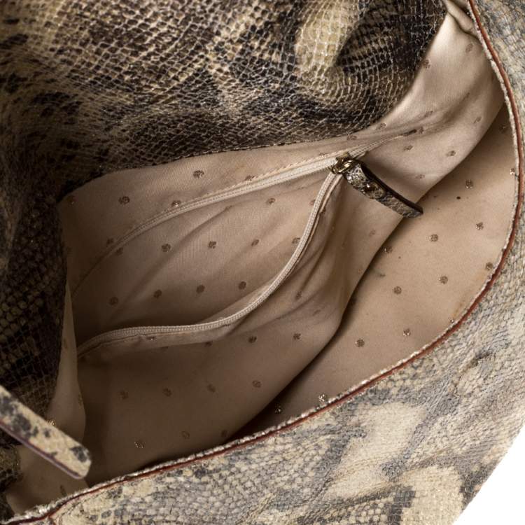 Pre Owned Kate Spade Metallic Beige Python Effect Leather Minka Top Handle Bag