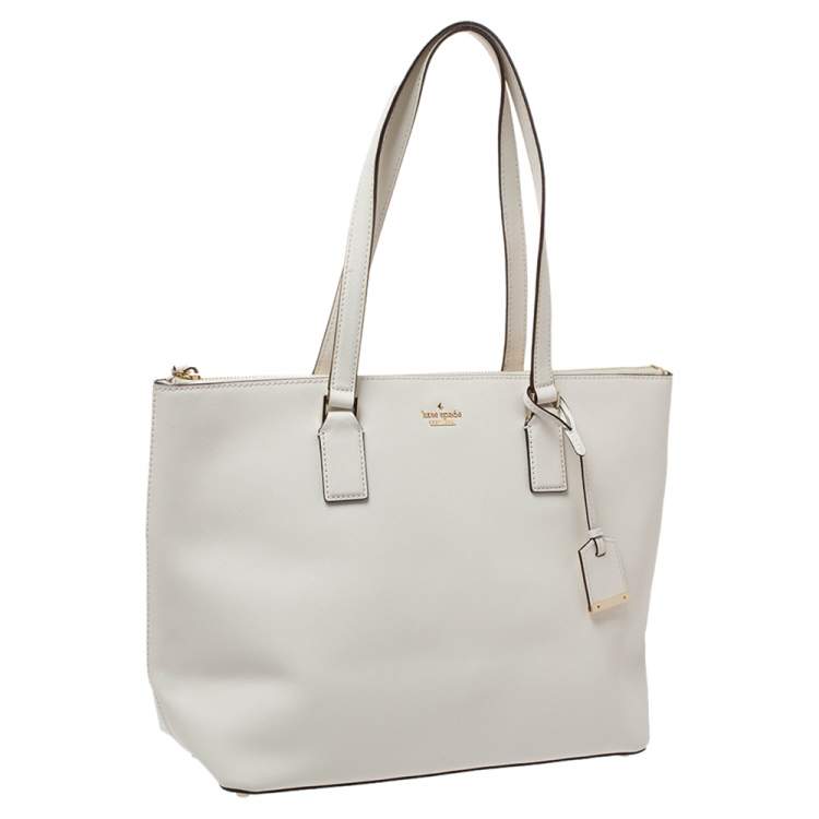 Pre Owned Kate Spade Off White Leather Shopper Tote