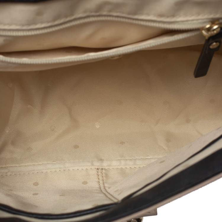 Pre Owned Kate Spade Beige/Black Snakeskin Embossed Leather Pushlock Flap Top Handle Bag
