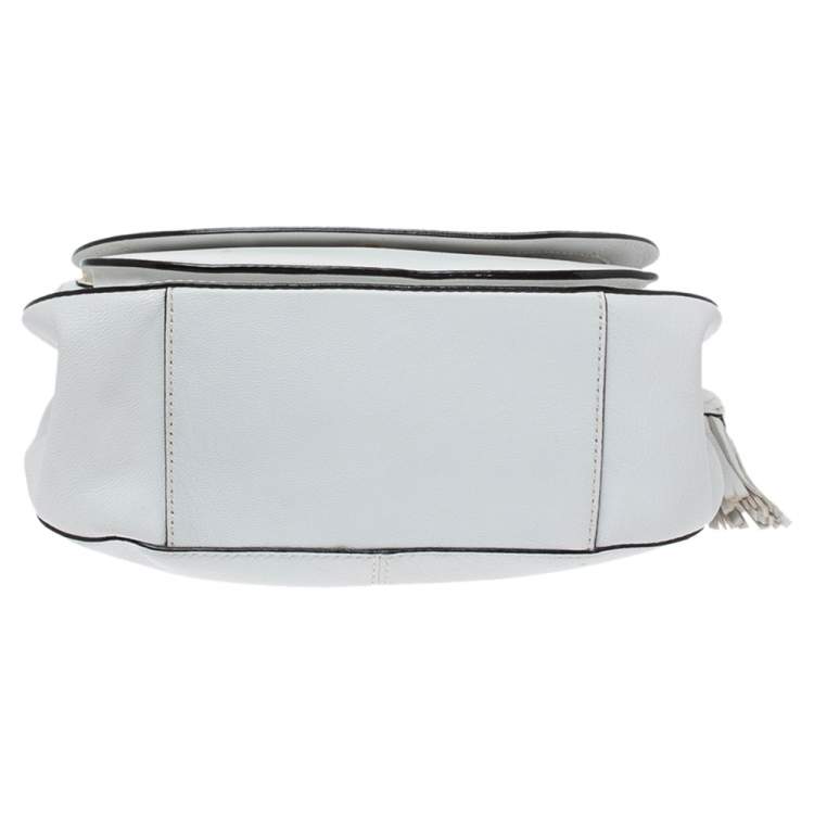Pre Owned Kate Spade White Leather Tassel Flap Top Handle Bag