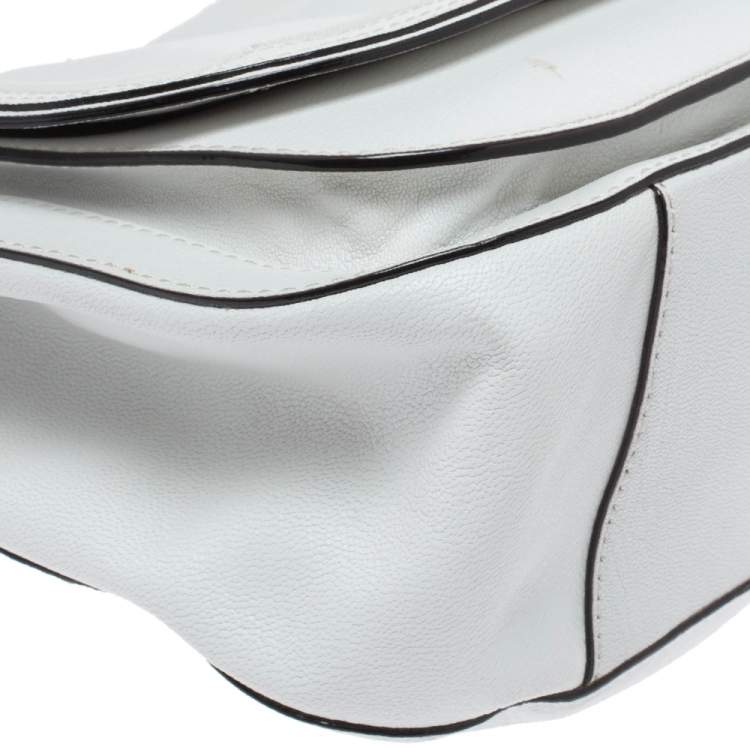 Pre Owned Kate Spade White Leather Tassel Flap Top Handle Bag