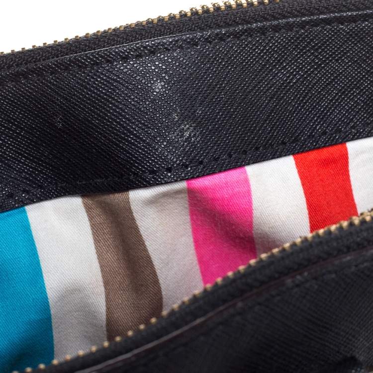 Pre Owned Kate Spade Black Leather Double Zip Tote