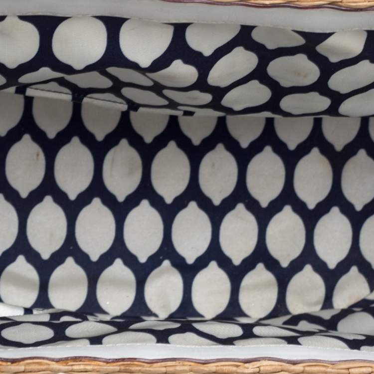 Pre Owned Kate Spade Beige/White Woven Raffia and Leather Vita Limoni Aria Tote