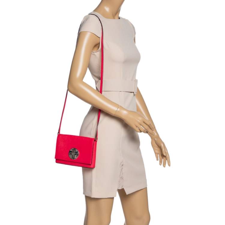 Pre Owned Kate Spade Magenta Leather Astor Court Flap Crossbody Bag