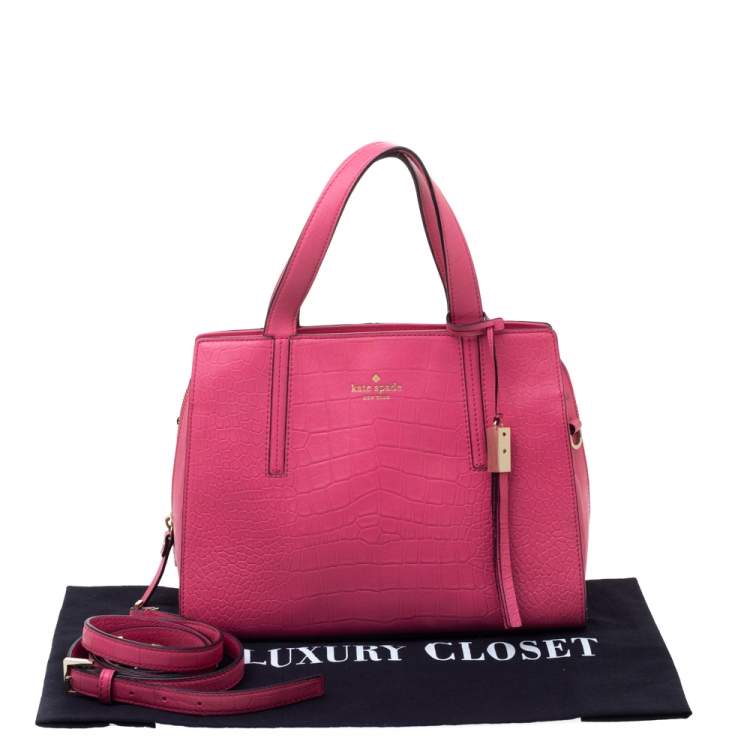 Pre Owned Kate Spade Pink Croc Embossed Leather Zip Tote