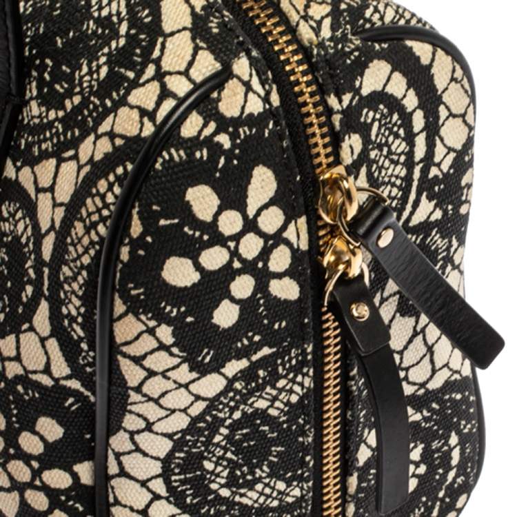 Pre Owned Kate Spade Black/White Printed Canvas and Leather Satchel